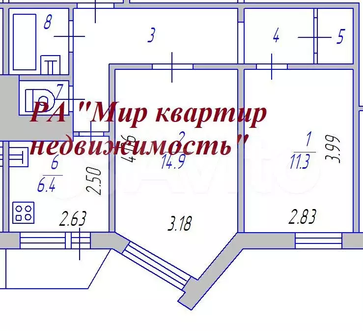 2-к. квартира, 48,6 м, 4/9 эт. - Фото 0