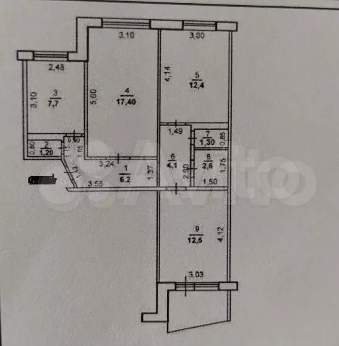 3-к. квартира, 65,6 м, 4/9 эт. - Фото 0