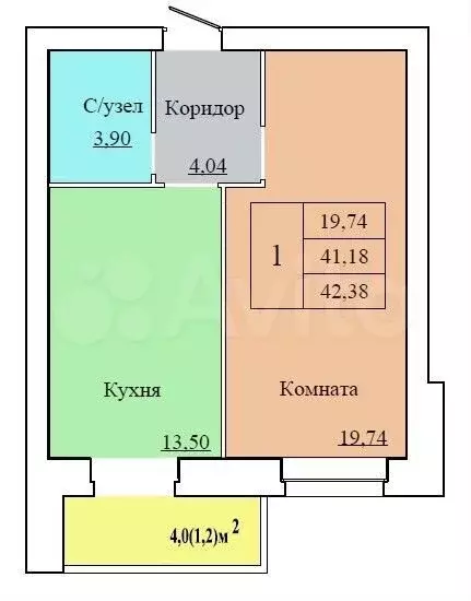 1-к. квартира, 42,4 м, 3/12 эт. - Фото 0