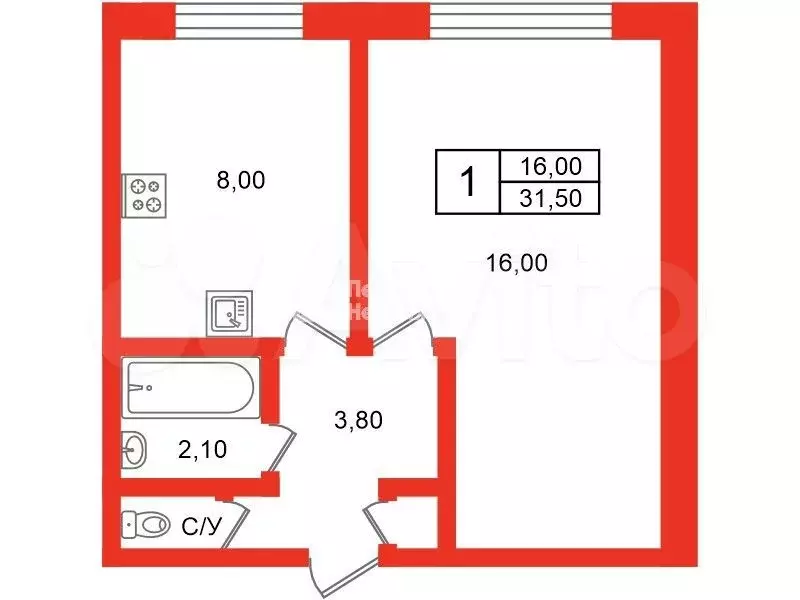 1-к. квартира, 31,5 м, 7/9 эт. - Фото 0