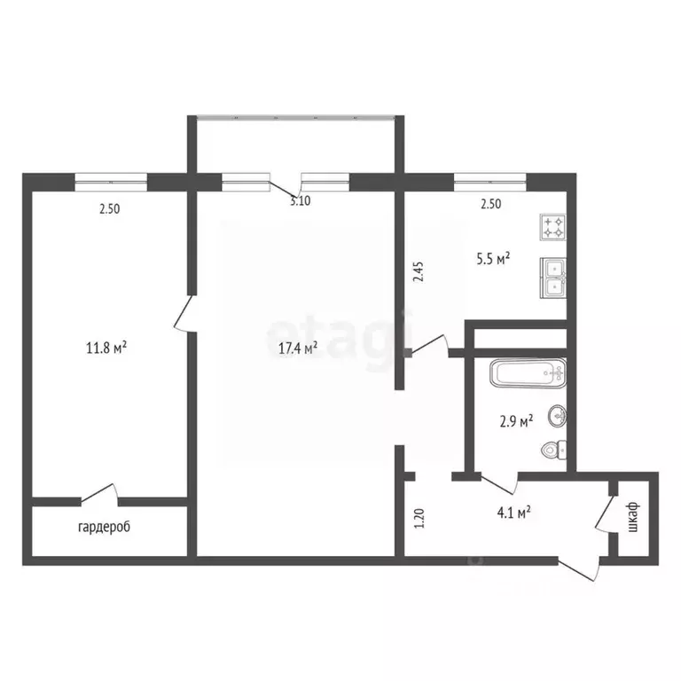 2-к кв. Орловская область, Орел Октябрьская ул., 59 (44.5 м) - Фото 1