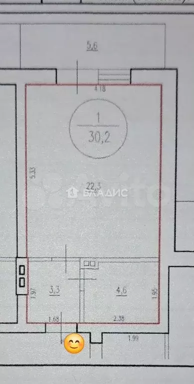 1-к. квартира, 30,2 м, 1/3 эт. - Фото 0