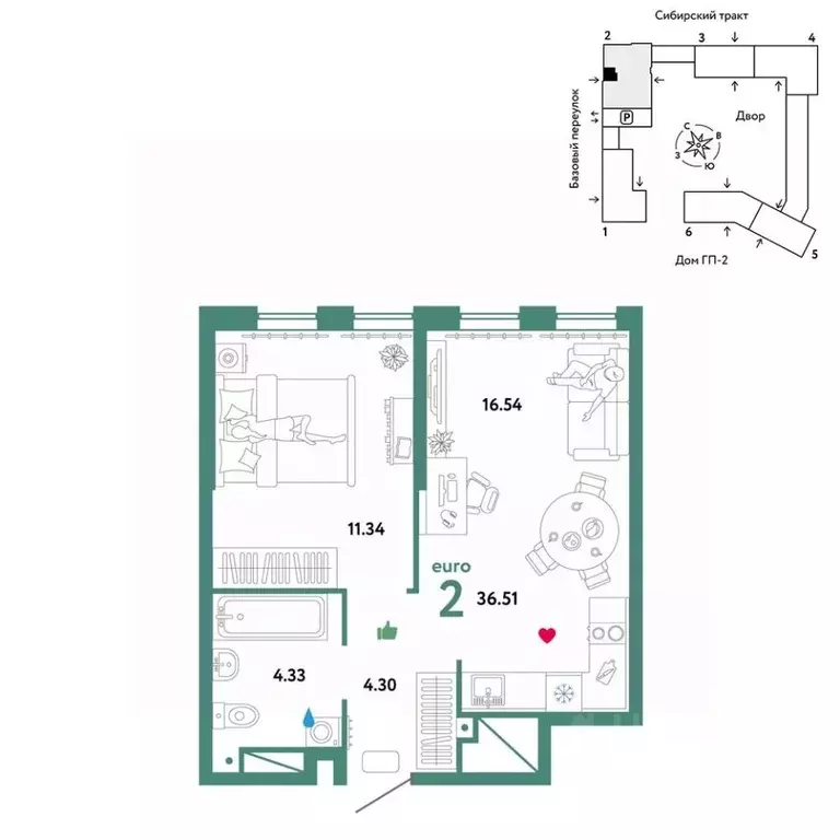 2-к кв. Свердловская область, Екатеринбург Сибирский мкр, Жилой ... - Фото 0