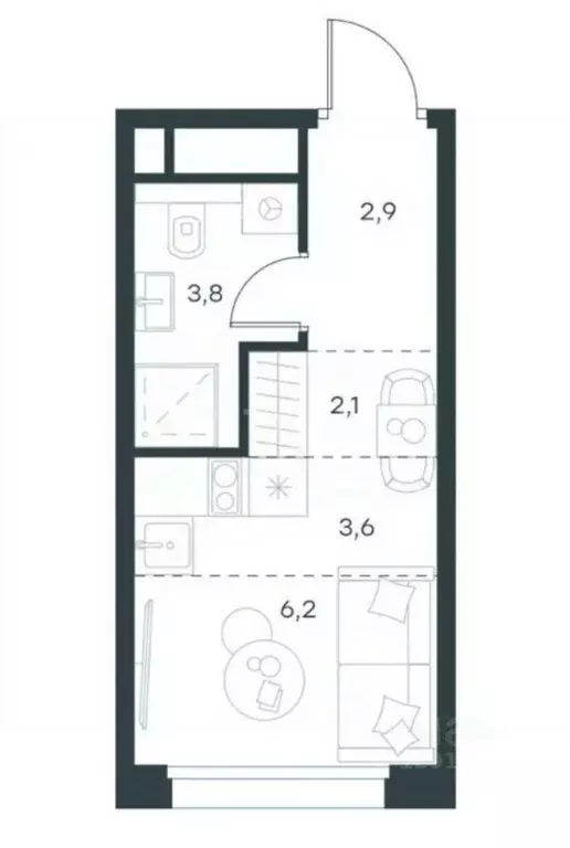Студия Москва Ильменский проезд, 12 (18.5 м) - Фото 2