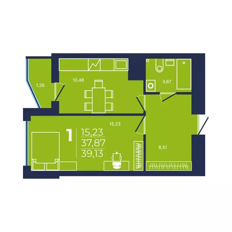 1-комнатная квартира: Уфа, улица Майора Доставалова, 1 (39.1 м) - Фото 1