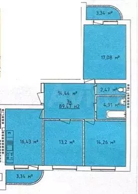 3-к. квартира, 89 м, 4/4 эт. - Фото 0