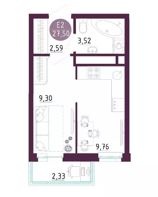 Студия Тульская область, Тула ул. Купцов Гречихиных, 12 (27.5 м) - Фото 0