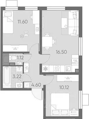 2-к кв. Санкт-Петербург ул. Морской Пехоты, 26к2 (47.16 м) - Фото 1