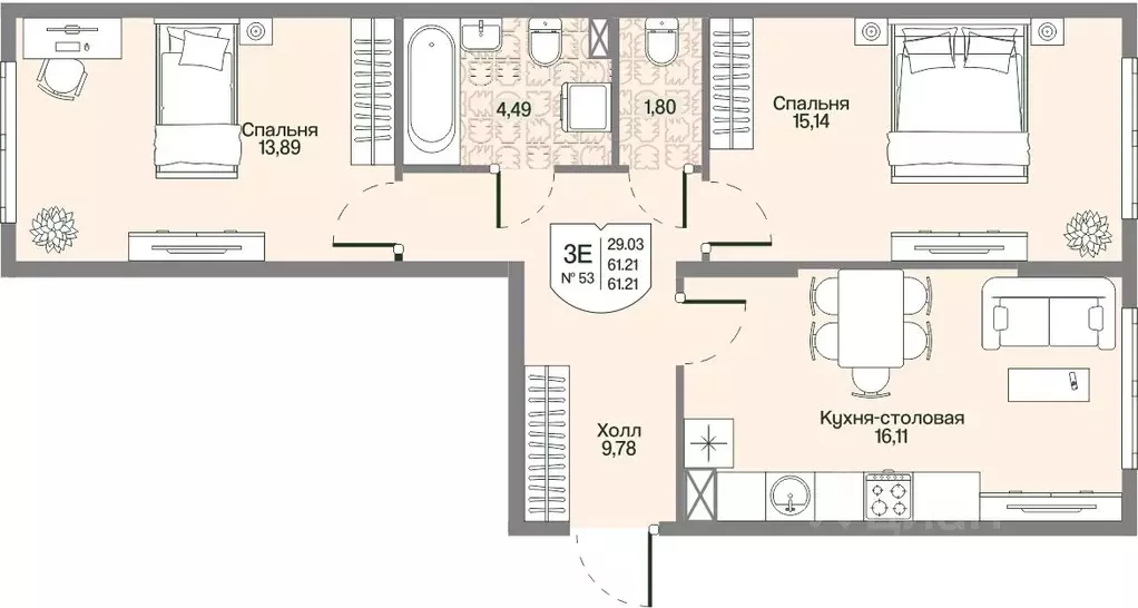 2-к кв. Ленинградская область, Всеволожский район, Бугровское ... - Фото 1
