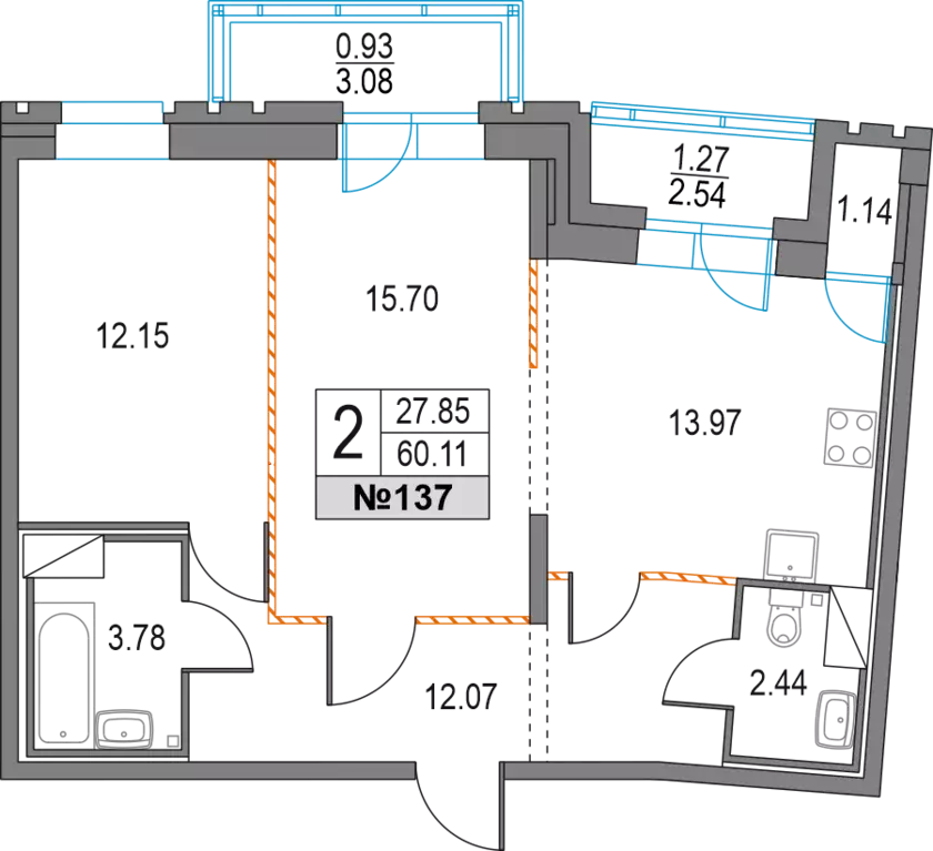 Продаётся 2-к квартира, 60.11 м - Фото 1