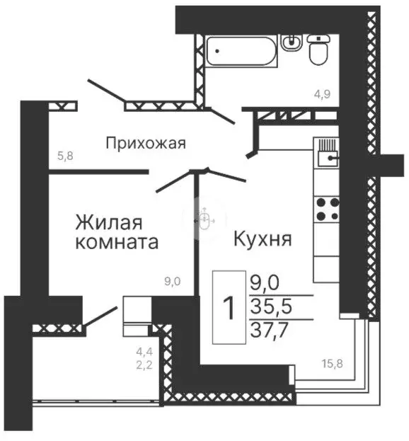 1-комнатная квартира: благовещенск, рабочая улица, 60 (37.7 м) - Фото 0