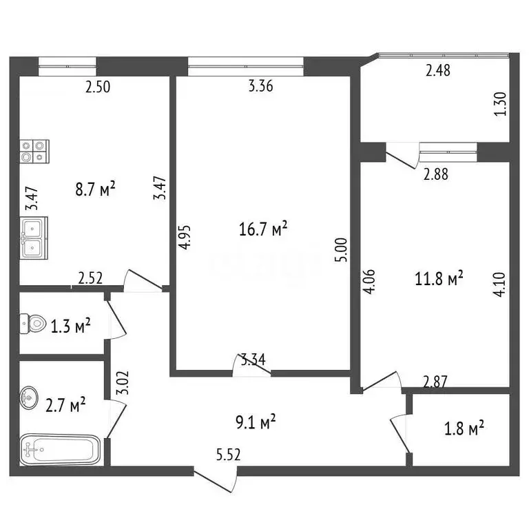 2-комнатная квартира: Стерлитамак, улица Артёма, 93 (52.3 м) - Фото 1