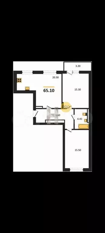 2-к. квартира, 65,1 м, 6/8 эт. - Фото 1