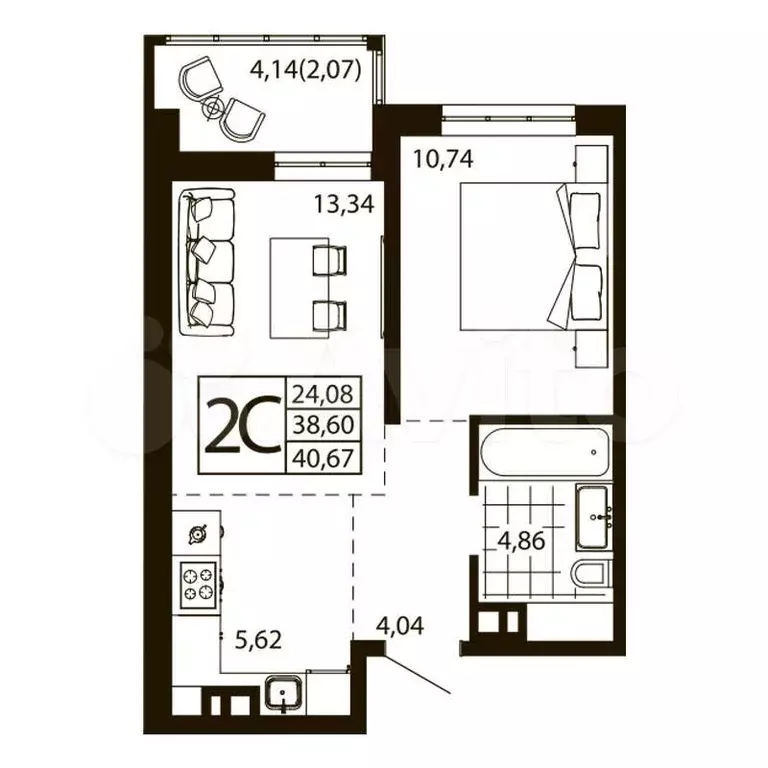 2-к. квартира, 40 м, 17/24 эт. - Фото 0