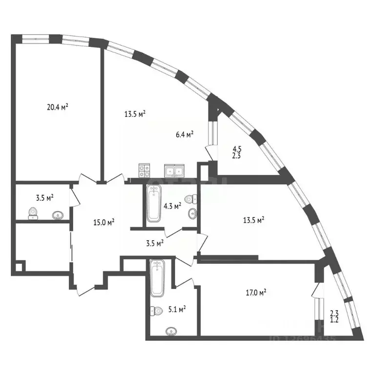 3-к кв. Москва Сидней Сити жилой комплекс, к2/2 (105.7 м) - Фото 2