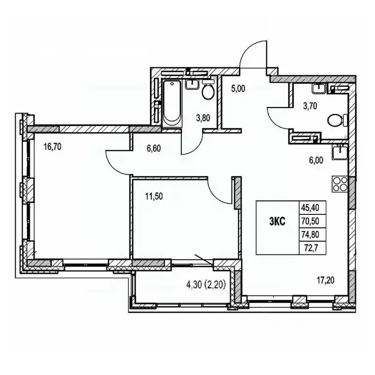 3-к кв. Новосибирская область, Новосибирск Авиастроителей мкр,  (72.7 ... - Фото 0