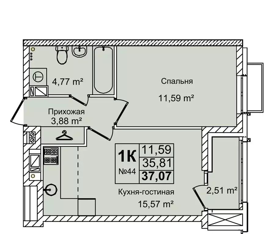 2-комнатная квартира: Нижний Новгород, улица Красных Зорь, 23Д (37.07 ... - Фото 0