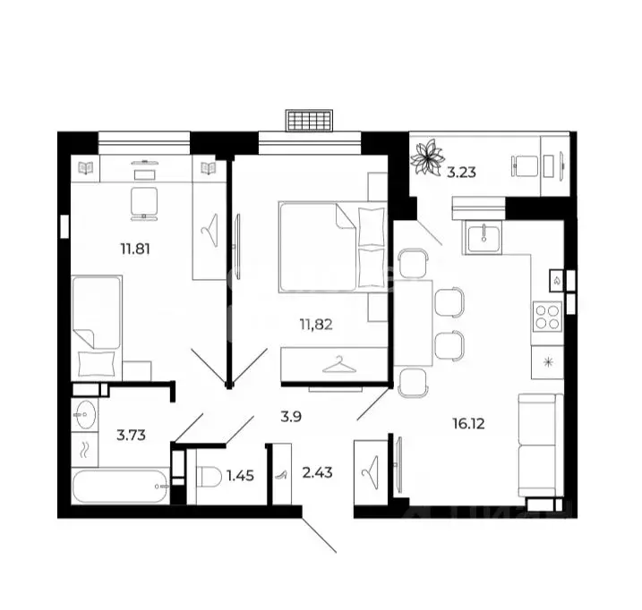 2-к кв. Липецкая область, Липецк Коммунистическая ул., 4 (54.0 м) - Фото 0