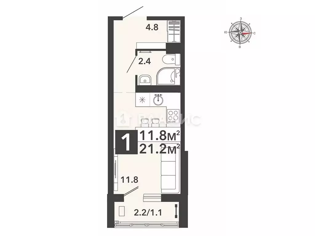 Квартира-студия: Пенза, улица Шмидта, 7 (21.2 м) - Фото 1