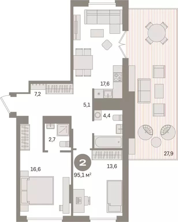 2-комнатная квартира: Екатеринбург, улица Академика Ландау, 7 (95.1 м) - Фото 1