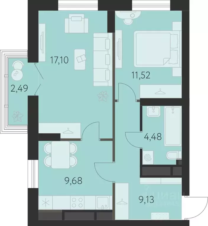 2-к кв. Свердловская область, Екатеринбург ул. Академика Ландау, 43 ... - Фото 1
