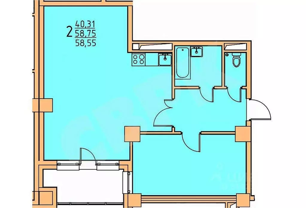 2-к кв. Саха (Якутия), Якутск ул. Билибина, 20/1 (59.0 м) - Фото 1
