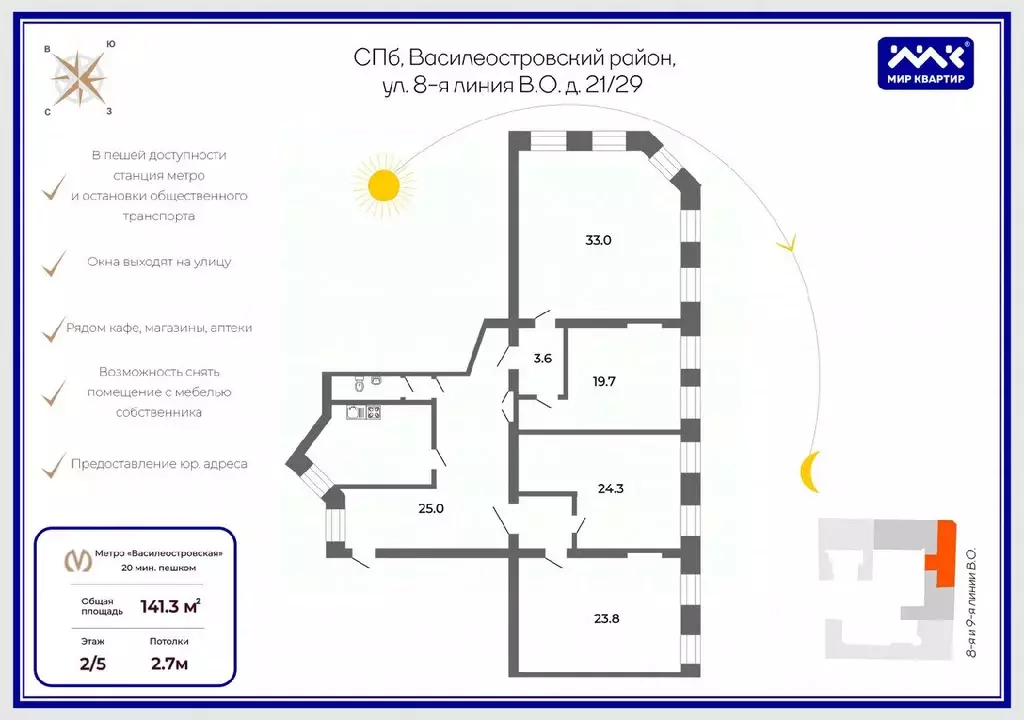 Офис в Санкт-Петербург 8-я Васильевского острова линия, 21/29 (141 м) - Фото 1