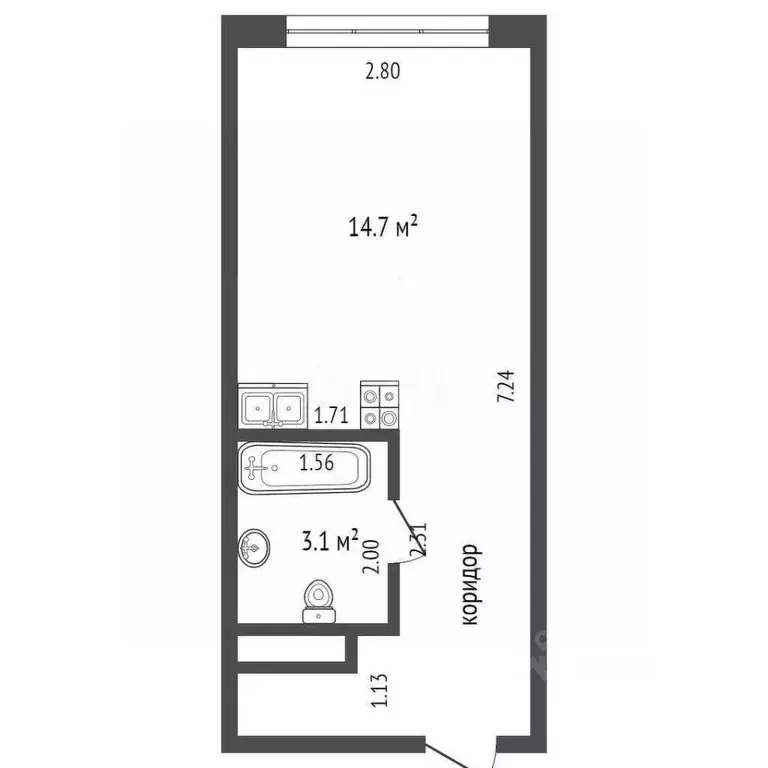 Студия Москва Рязанский просп., 86/1С1 (18.8 м) - Фото 1