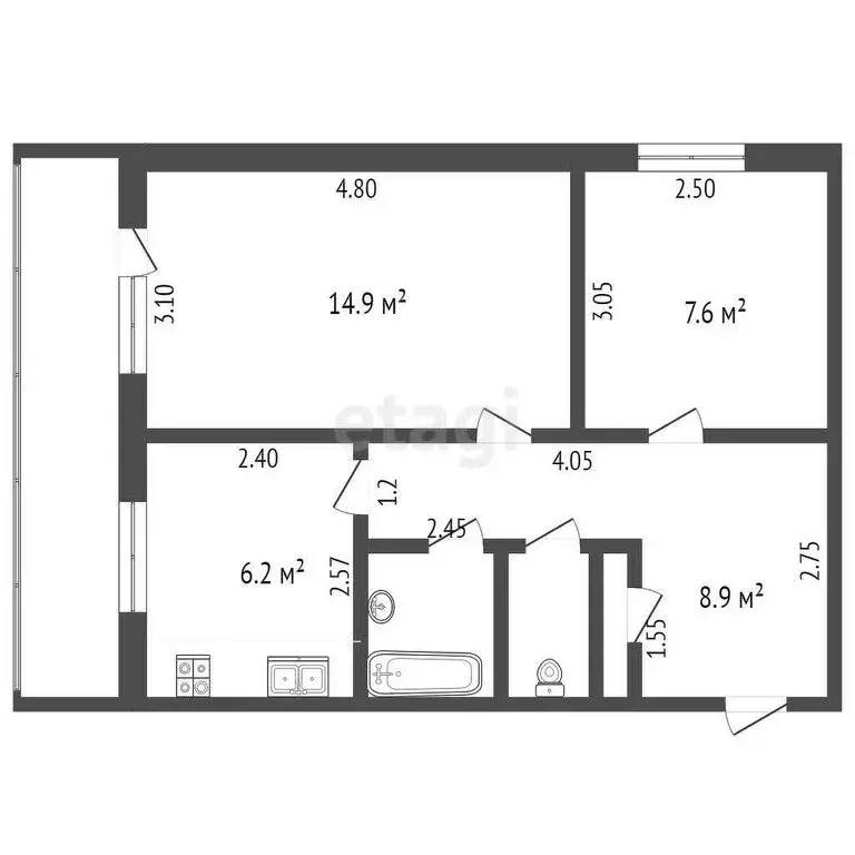 2-комнатная квартира: Рыбинск, набережная Космонавтов, 45 (42 м) - Фото 0