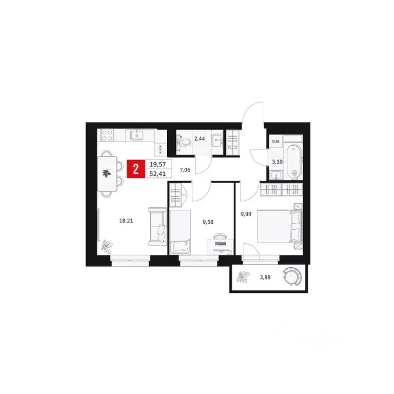 2-к кв. Башкортостан, Уфа ул. Большая Московская, 11 (52.41 м) - Фото 1