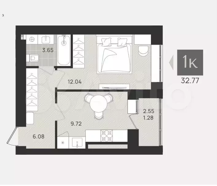 1-к. квартира, 32,8 м, 1/9 эт. - Фото 1