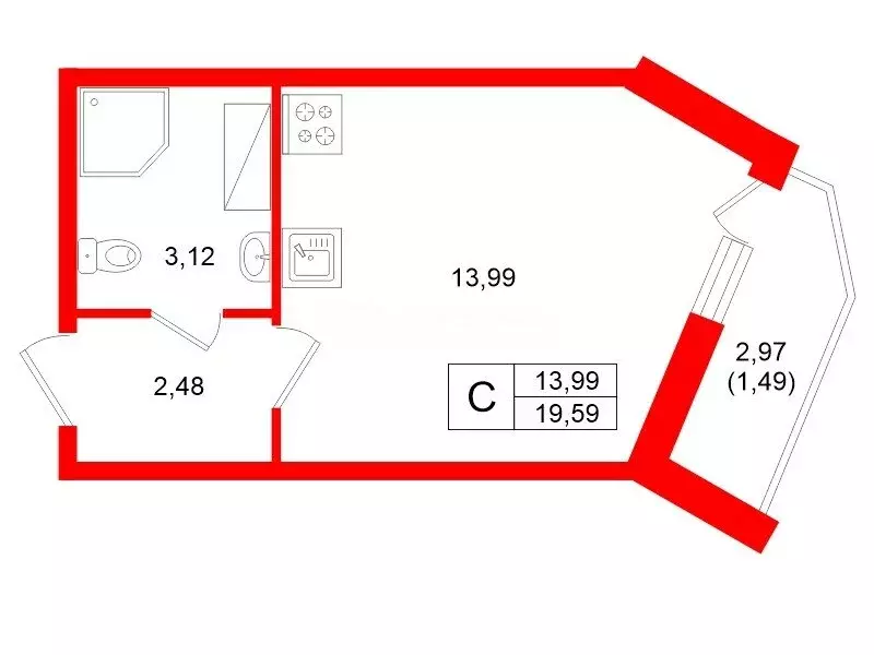 Квартира-студия: Всеволожск, шоссе Дорога Жизни, 7к3 (19.7 м) - Фото 1