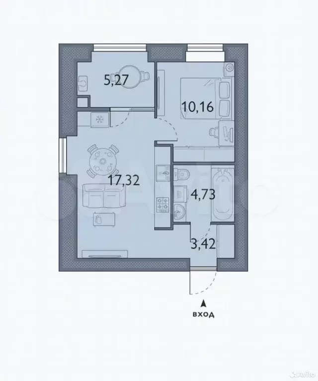 1-к. квартира, 40,9 м, 5/8 эт. - Фото 1