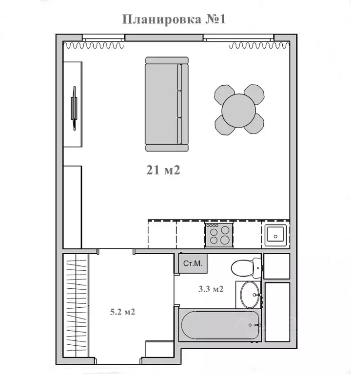 Студия Московская область, Мытищи Тайнинка – 22-й мкр, Мытищи Сити ... - Фото 1