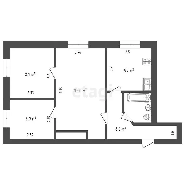 3-комнатная квартира: село Тенистое, улица Ленина, 27 (45.1 м) - Фото 0