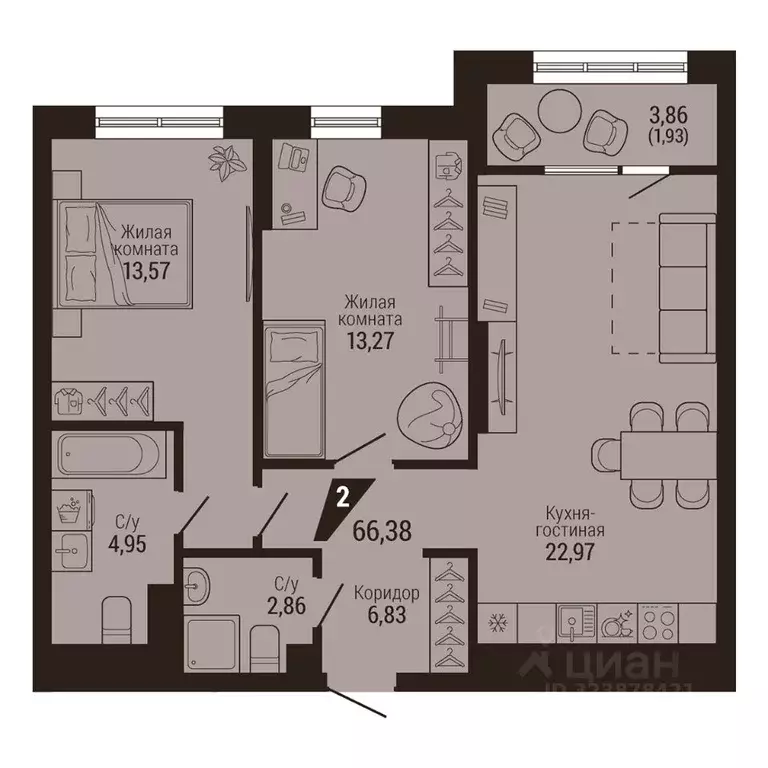 2-к кв. Свердловская область, Екатеринбург Центральный жилрайон, Дом 7 ... - Фото 2