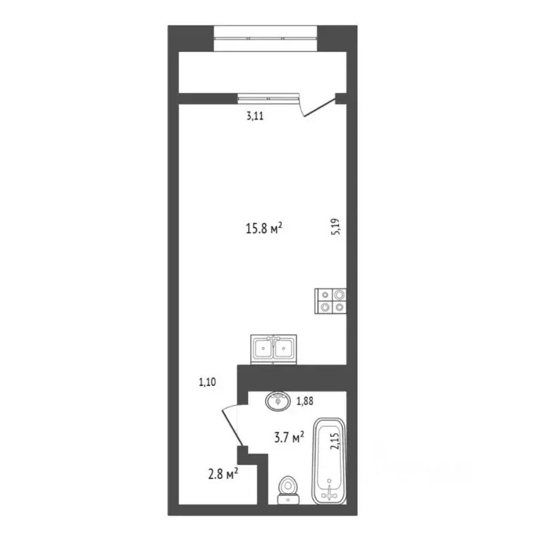 Студия Тюменская область, Тюмень ул. Павла Никольского, 10 (26.0 м) - Фото 2