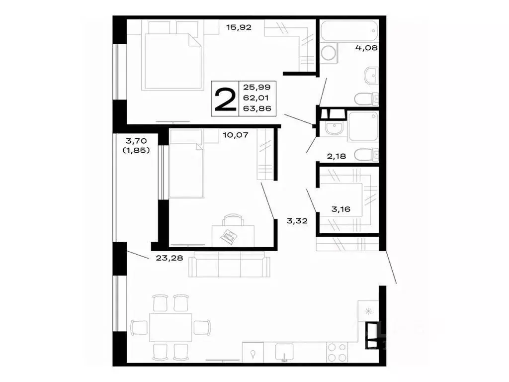 2-к кв. Адыгея, Майкоп Горные Высоты жилой комплекс (63.86 м) - Фото 1