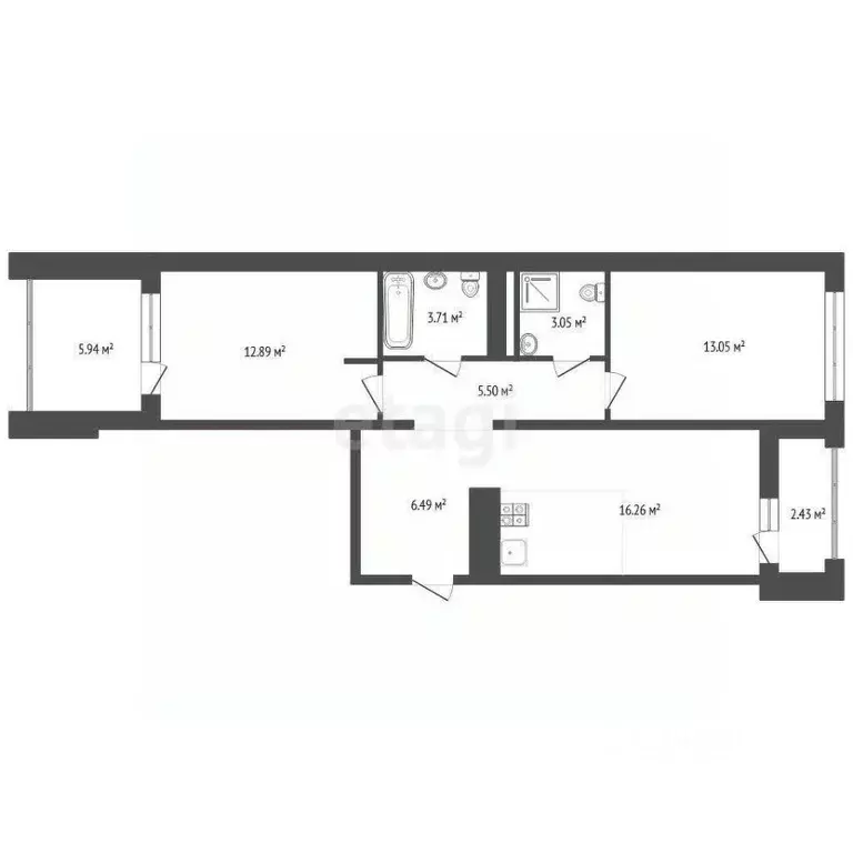 2-к кв. Тюменская область, Тюмень ул. Первооткрывателей, 9 (59.9 м) - Фото 1