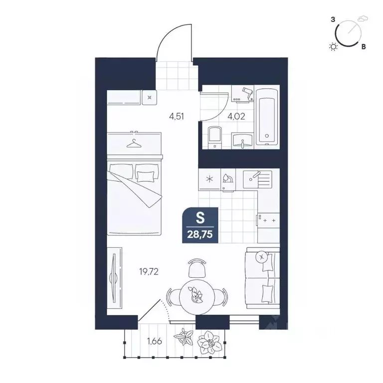 Студия Новгородская область, Великий Новгород Медь кв-л,  (28.75 м) - Фото 1