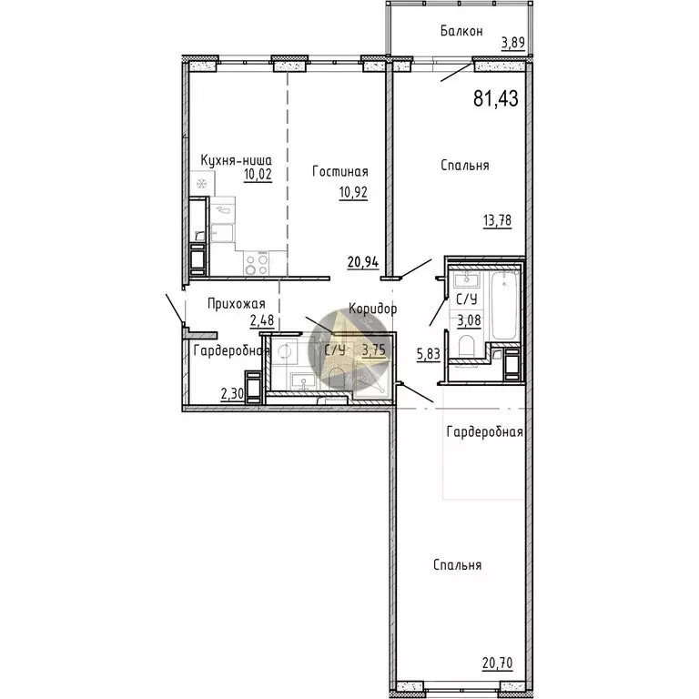 2-комнатная квартира: Санкт-Петербург, набережная реки Каменки, 3к3 ... - Фото 1