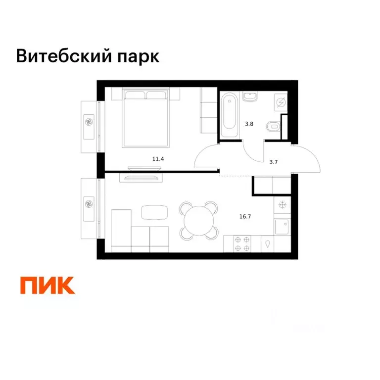 1-к кв. Санкт-Петербург Витебский Парк жилой комплекс (35.6 м) - Фото 1