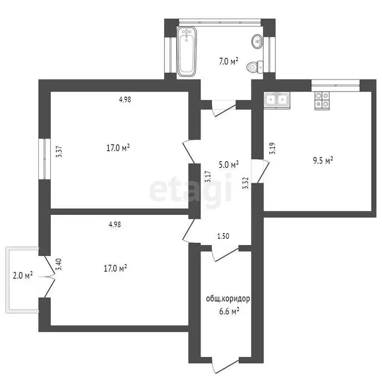 2-комнатная квартира: Севастополь, улица Богданова, 20 (52.2 м) - Фото 0