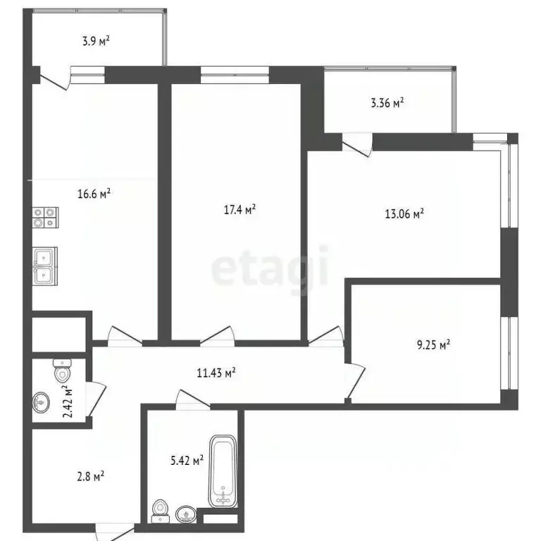 3-к кв. Ростовская область, Ростов-на-Дону Тибетская ул., 1Вс3 (86.9 ... - Фото 1