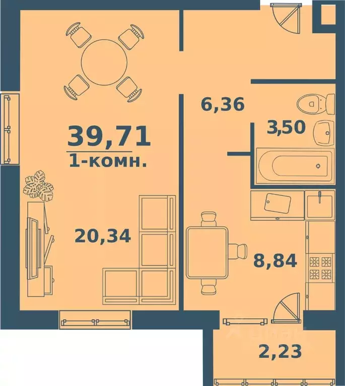 1-к кв. Ульяновская область, Ульяновск Кольцевая ул., 44 (39.71 м) - Фото 0