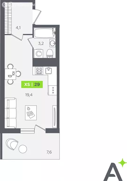 Квартира-студия: Кудрово, Солнечная улица, 10к2 (29 м) - Фото 1