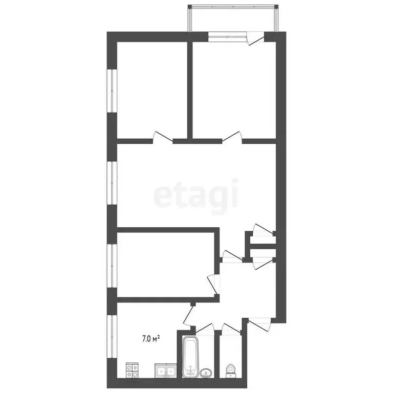 3-комнатная квартира: Тюмень, улица Серова, 19 (50 м) - Фото 1