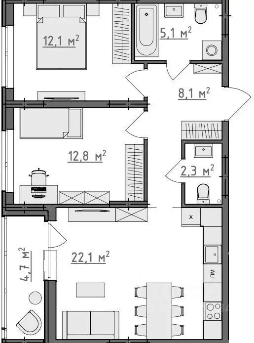2-к кв. Владимирская область, Владимир Сновицы-Веризино мкр,  (64.85 ... - Фото 2