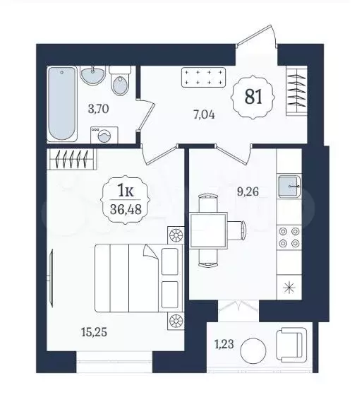 1-к. квартира, 36,5 м, 2/9 эт. - Фото 1