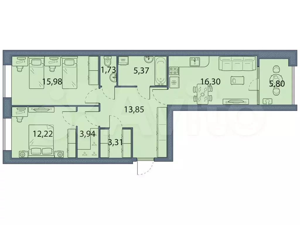 2-к. квартира, 78,9м, 4/5эт. - Фото 1